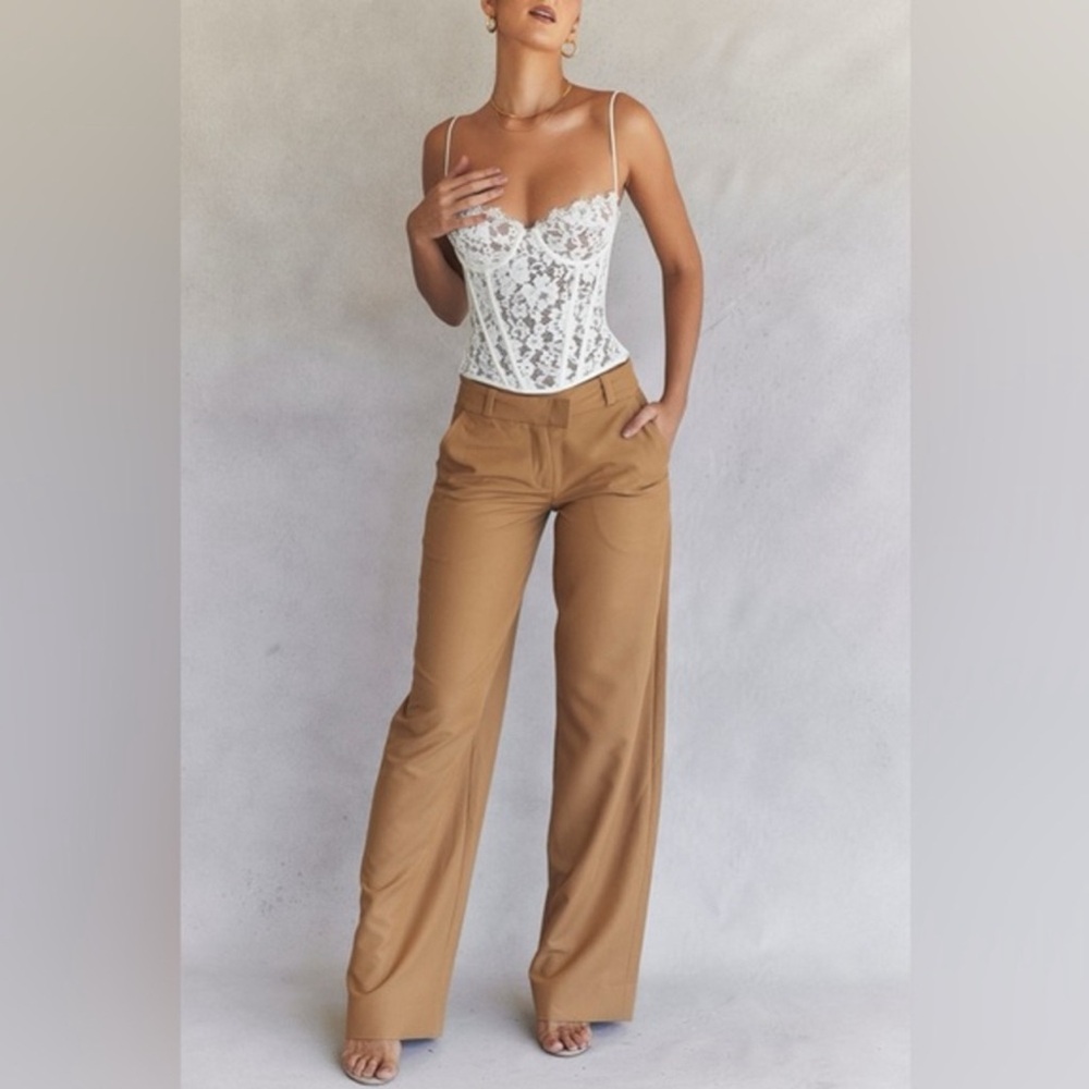 HOUSE OF CB CARAMEL RELAXED TAILORED TROUSERS SMALL B2063